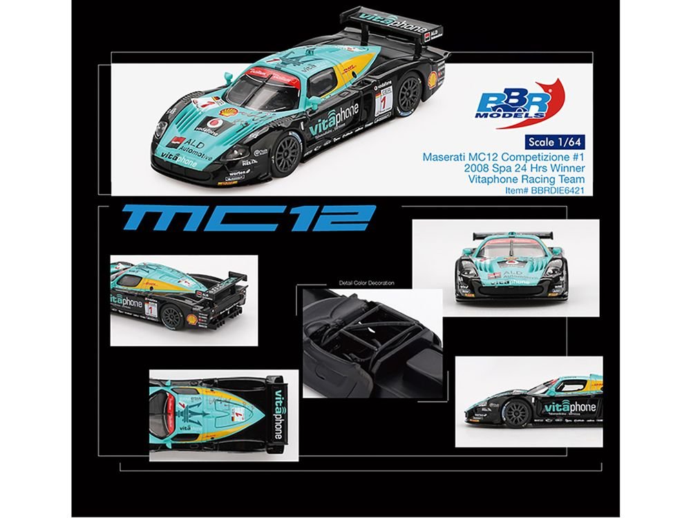 Maserati MC12 Competizione #1 Michael Bartels - Andrea Bertolini - Eric van de Poele - Stephane Sarrazin "Vitaphone Racing Team" Winner "24 Hours of Spa" (2008) 1/64 Diecast Model Car by BBR view 4