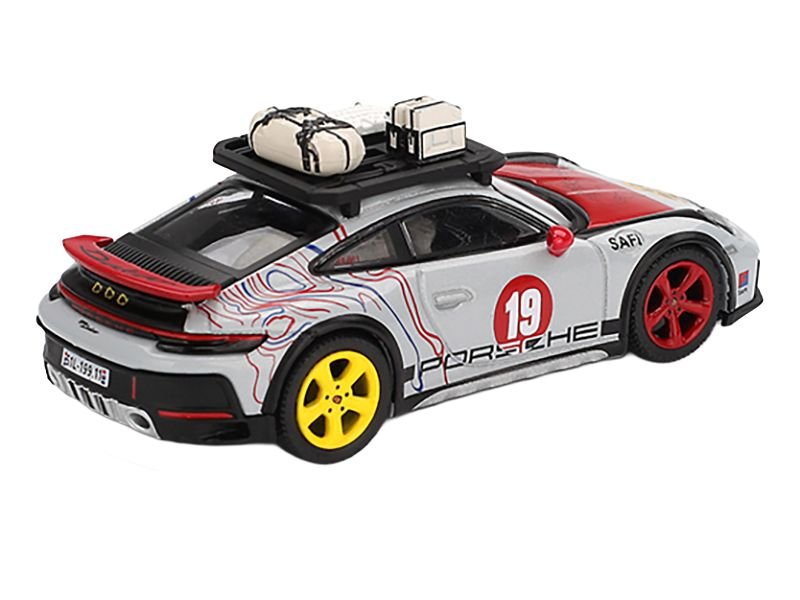 Porsche 911 Dakar #19 "Uncle Rally" Gray with Graphics and Roof Rack Limited Edition 1/64 Diecast Model Car by Mini GT view 3