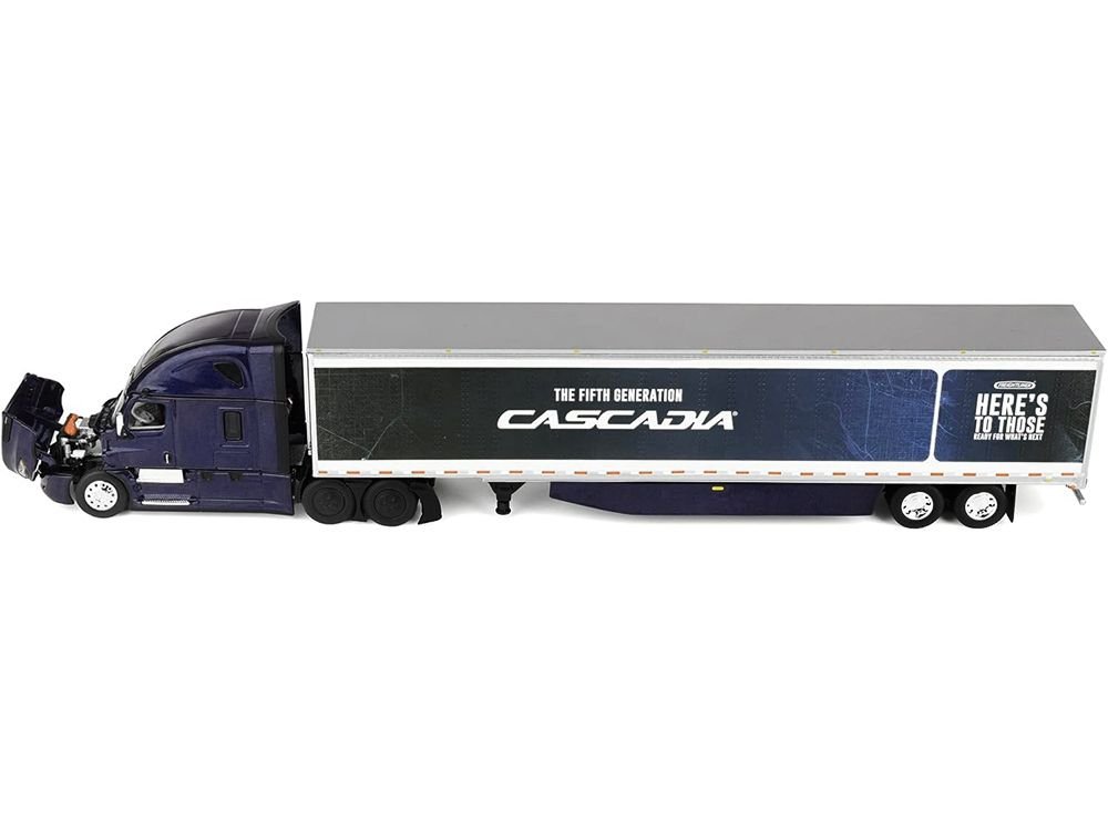 Freightliner Fifth Generation Cascadia Raised Roof Sleeper & 53' Utility Trailer with Skirts Midnight Blue 1/64 Diecast Model by DCP/First Gear view 2