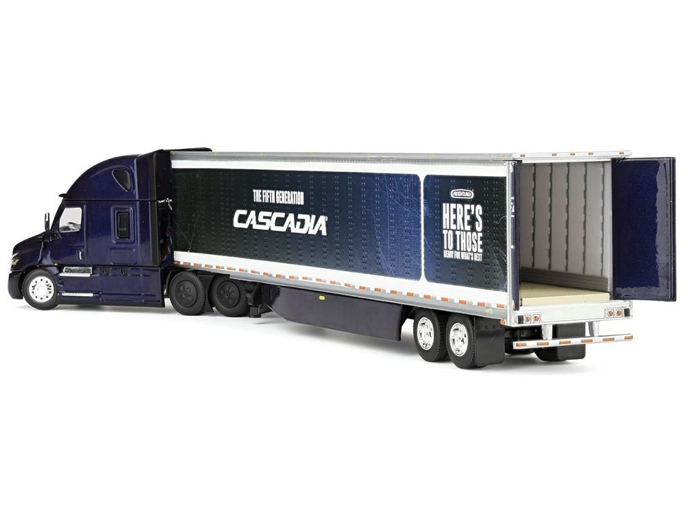 Freightliner Fifth Generation Cascadia Raised Roof Sleeper & 53' Utility Trailer with Skirts Midnight Blue 1/64 Diecast Model by DCP/First Gear view 3