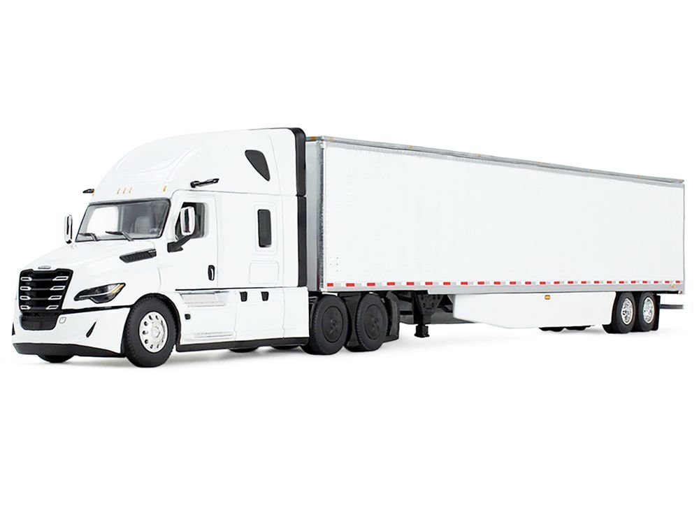 Freightliner Fifth Generation Cascadia Raised Roof Sleeper & 53' Utility Trailer with Skirts White 1/64 Diecast Model by DCP/First Gear view 2