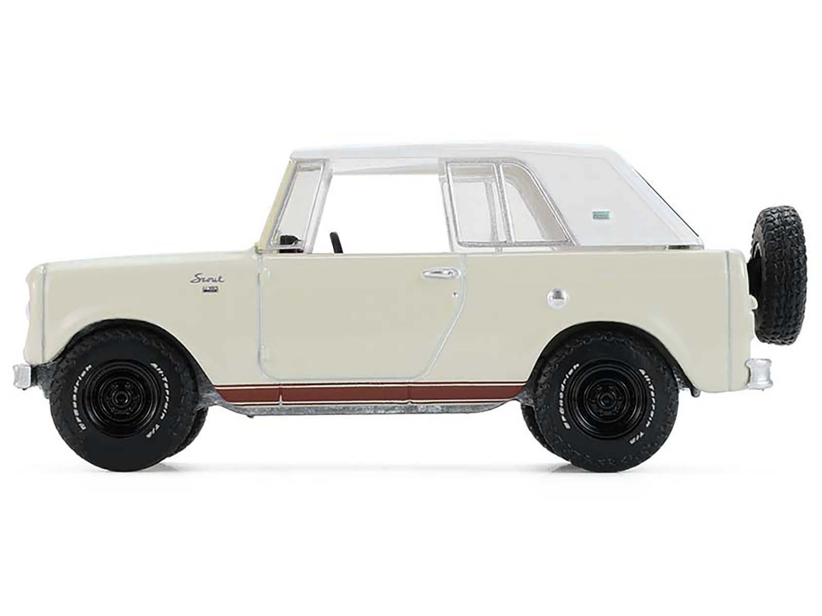 1967 International Scout 800 Sportop Cream with Brown Stripes and White Top "All Terrain" Series 17 1/64 Diecast Model Car by Greenlight view 3