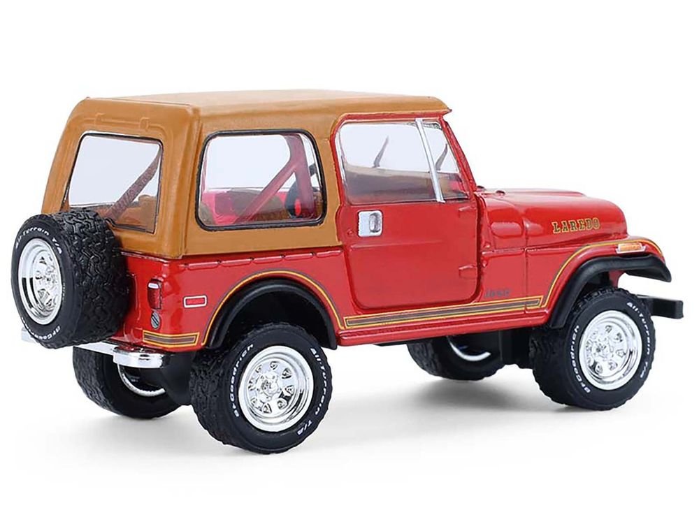 1980 Jeep CJ-7 Laredo Red with Tan Top "All Terrain" Series 17 1/64 Diecast Model Car by Greenlight view 3