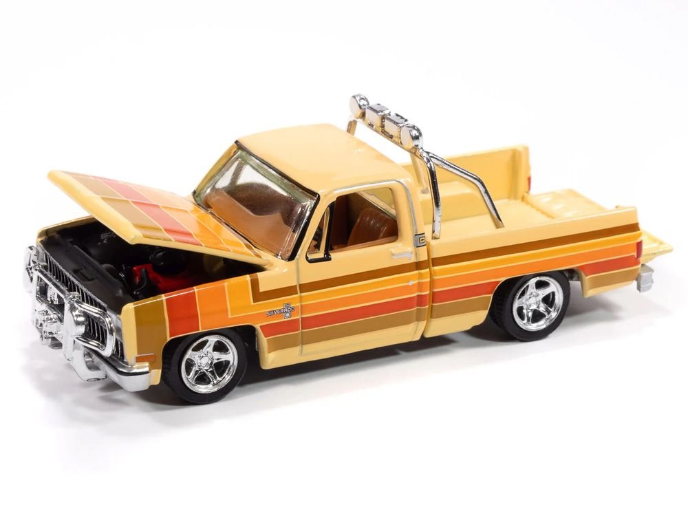 1981 Chevrolet Silverado Fleetside Pickup Truck Cream with Stripes "Hobby Exclusive" Series 1/64 Diecast Model Car by Auto World view 2