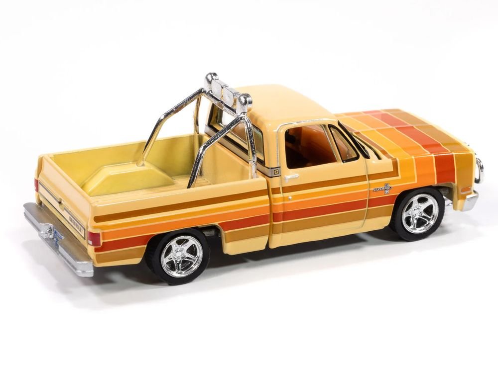 1981 Chevrolet Silverado Fleetside Pickup Truck Cream with Stripes "Hobby Exclusive" Series 1/64 Diecast Model Car by Auto World view 3