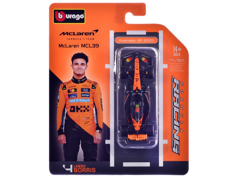 McLaren MCL39 #4 Lando Norris Winner Formula One F1 "Australian GP" (2025) "Formula Racing" Series 1/64 Diecast Model Car by Bburago view 3