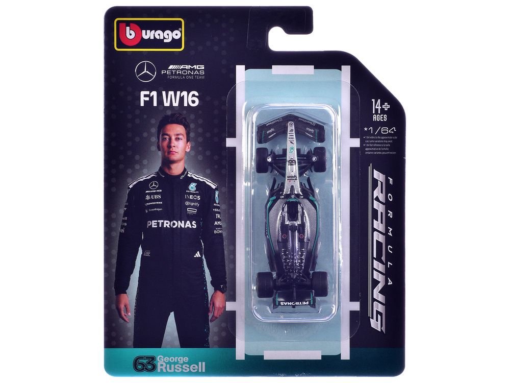 Mercedes AMG F1 W16 E Performance #63 George Russell Formula One F1 World Championship (2025) "Formula Racing" Series 1/64 Diecast Model Car by Bburago view 3