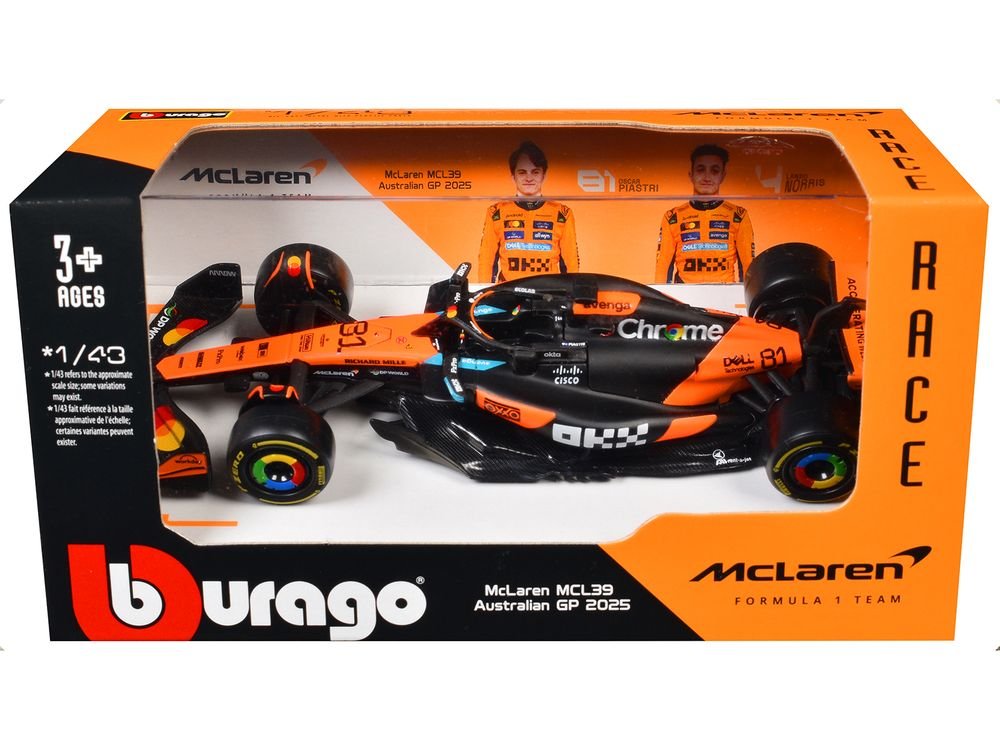 McLaren MCL39 #81 Oscar Piastri "OKX" Formula One F1 "Australian GP" (2025) "Race" Series 1/43 Diecast Model Car by Bburago view 3