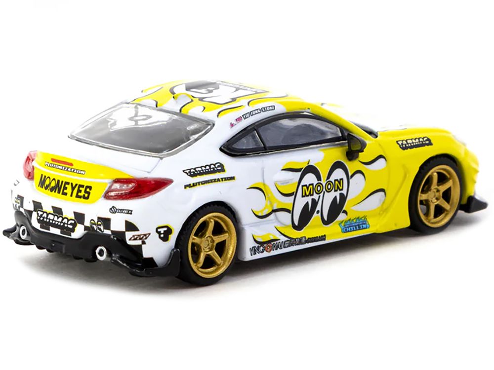 Toyota GR86 RHD (Right Hand Drive) "MoonEyes" White with Yellow Flames and Graphics "Global64" Series 1/64 Diecast Model by Tarmac Works view 3