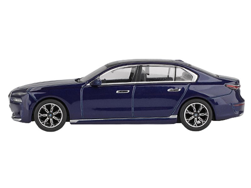 BMW i7 xDrive60 Tanzanite Blue Metallic with Sun Roof Limited Edition 1/64 Diecast Model Car by Mini GT view 2
