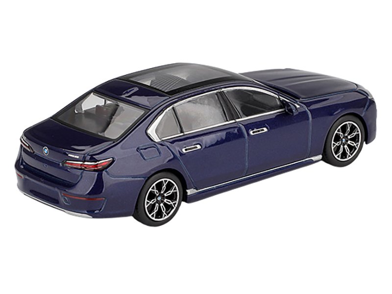 BMW i7 xDrive60 Tanzanite Blue Metallic with Sun Roof Limited Edition 1/64 Diecast Model Car by Mini GT view 3