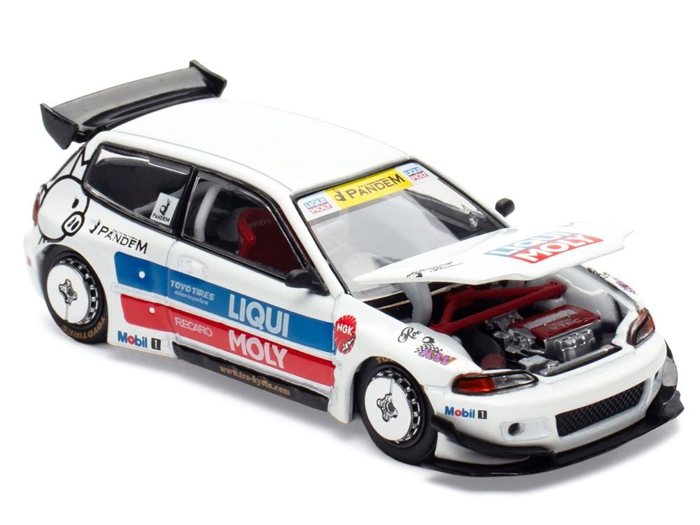 Pandem Civic EG6 RHD (Right Hand Drive) White with Stripes and Graphics "VDX - Tokyo Auto Salon Hong Kong 2025" Special Edition 1/64 Diecast Model Car by Pop Race view 2