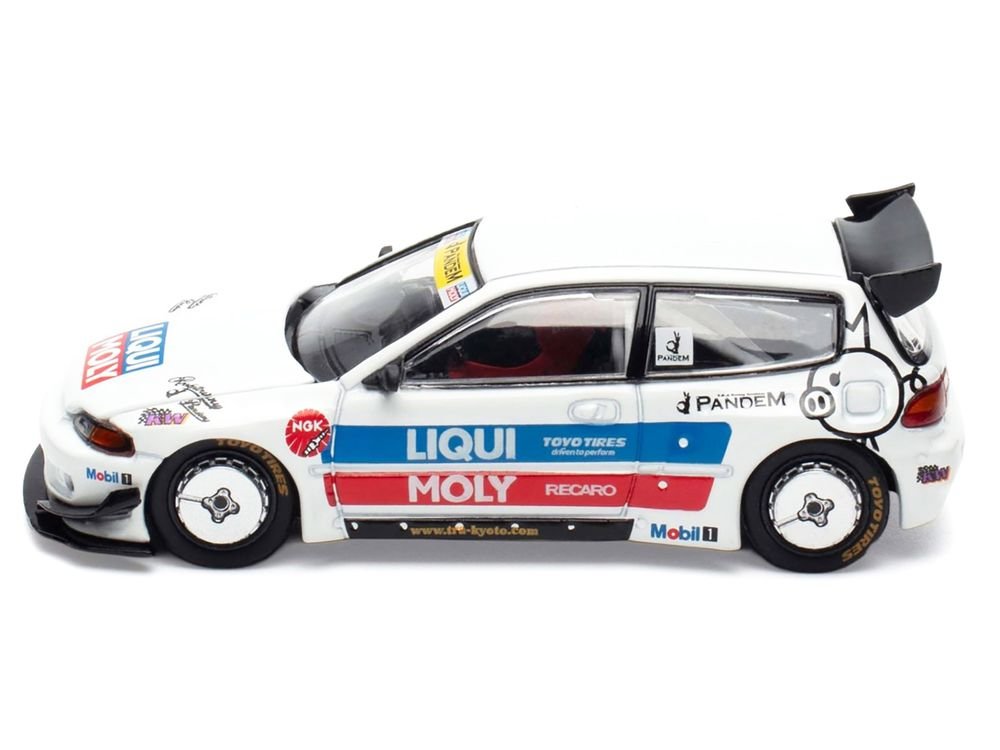 Pandem Civic EG6 RHD (Right Hand Drive) White with Stripes and Graphics "VDX - Tokyo Auto Salon Hong Kong 2025" Special Edition 1/64 Diecast Model Car by Pop Race view 3