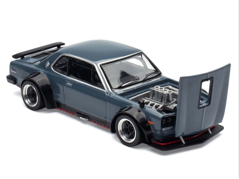 Skyline GT-R V8 Drift "Hakosuka" RHD (Right Hand Drive) Gray "Tokyo Auto Salon Hong Kong 2025" Special Edition 1/64 Diecast Model Car by Pop Race view 2