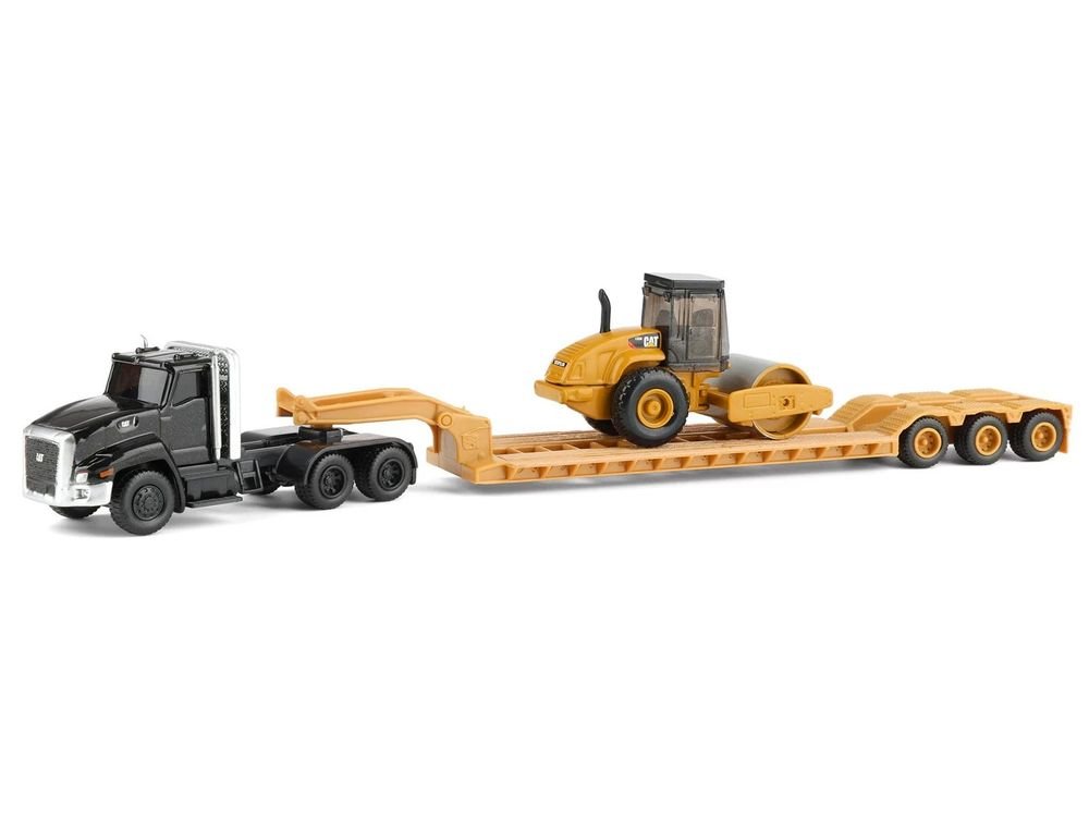 Kenworth T880 Tractor Black with Lowboy Trailer and CAT Roller Yellow 1/87 (HO) Diecast Model by Diecast Masters view 2