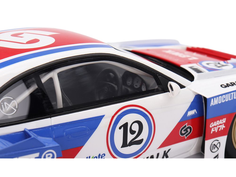 Nissan "LB-Super Silhouette" S15 SILVIA RHD (Right Hand Drive) #12 "GARASIDRIFT" White with Red and Blue Graphics 1/18 Model Car by Top Speed view 2