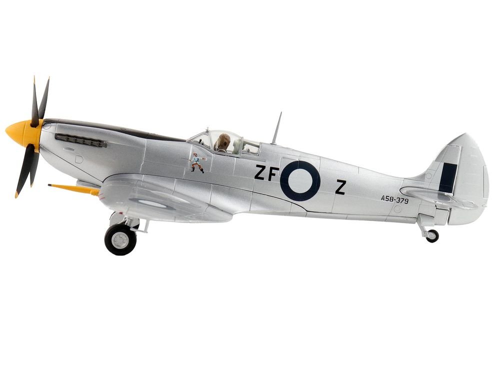 Supermarine Spitfire Mk VIII Fighter Aircraft "A53-379 Flight Lieutenant David Glaser No. 549 Squadron Strauss Airstrip" (1944) Royal Australian Air Force "Air Power Series" 1/48 Diecast Model by Hobby Master view 2
