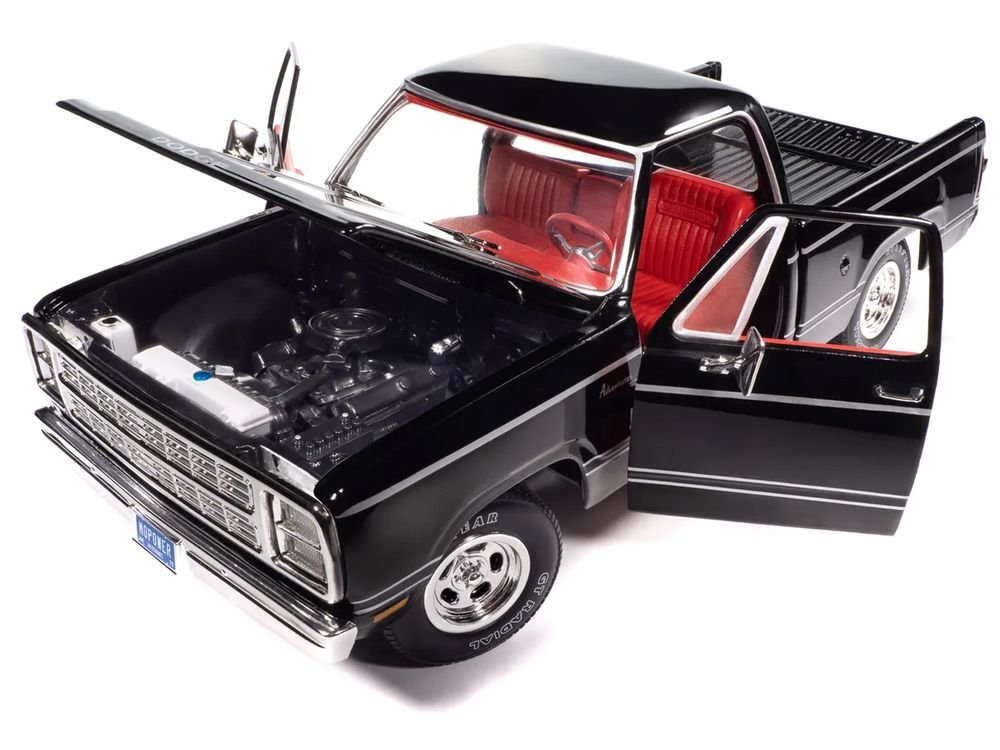 1979 Dodge Adventurer Sweptline Pickup Truck Black with Red Interior "American Muscle" Series 1/18 Diecast Model Car by Auto World view 2