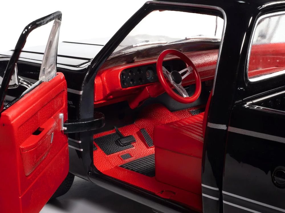 1979 Dodge Adventurer Sweptline Pickup Truck Black with Red Interior "American Muscle" Series 1/18 Diecast Model Car by Auto World view 3