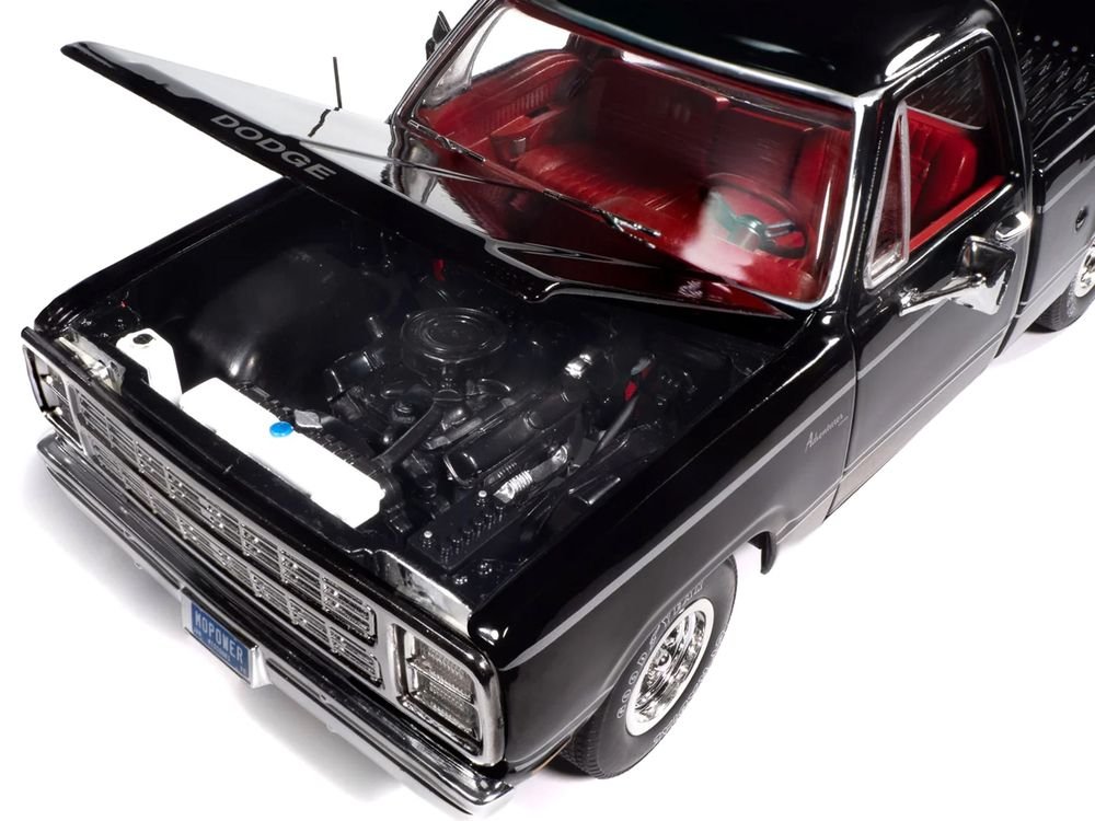 1979 Dodge Adventurer Sweptline Pickup Truck Black with Red Interior "American Muscle" Series 1/18 Diecast Model Car by Auto World view 4