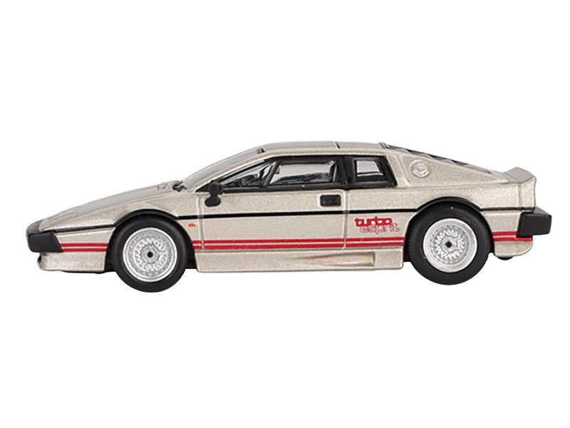 Lotus Esprit Turbo Silver Metallic with Red Stripes Limited Edition 1/64 Diecast Model Car by Mini GT view 2