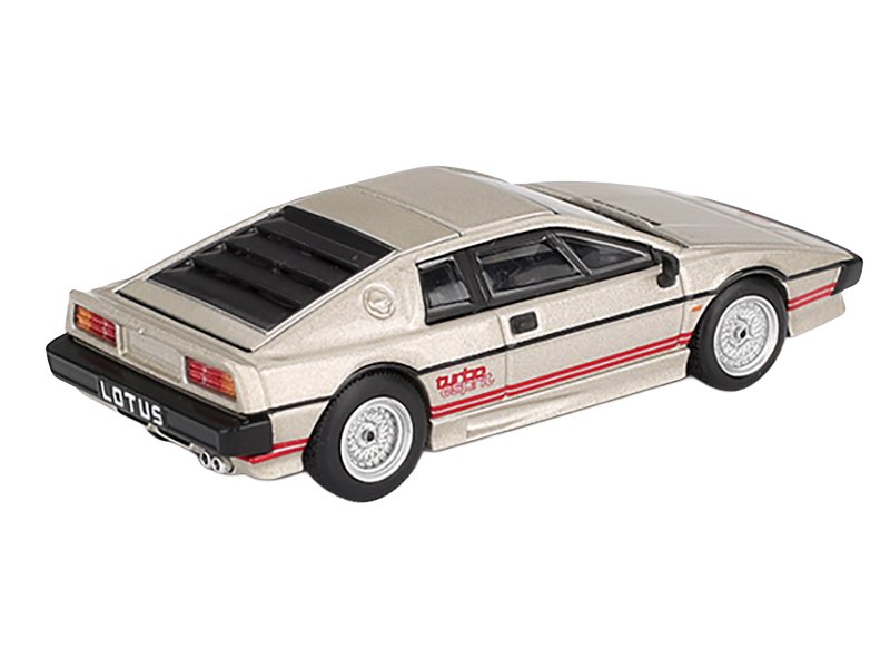 Lotus Esprit Turbo Silver Metallic with Red Stripes Limited Edition 1/64 Diecast Model Car by Mini GT view 3
