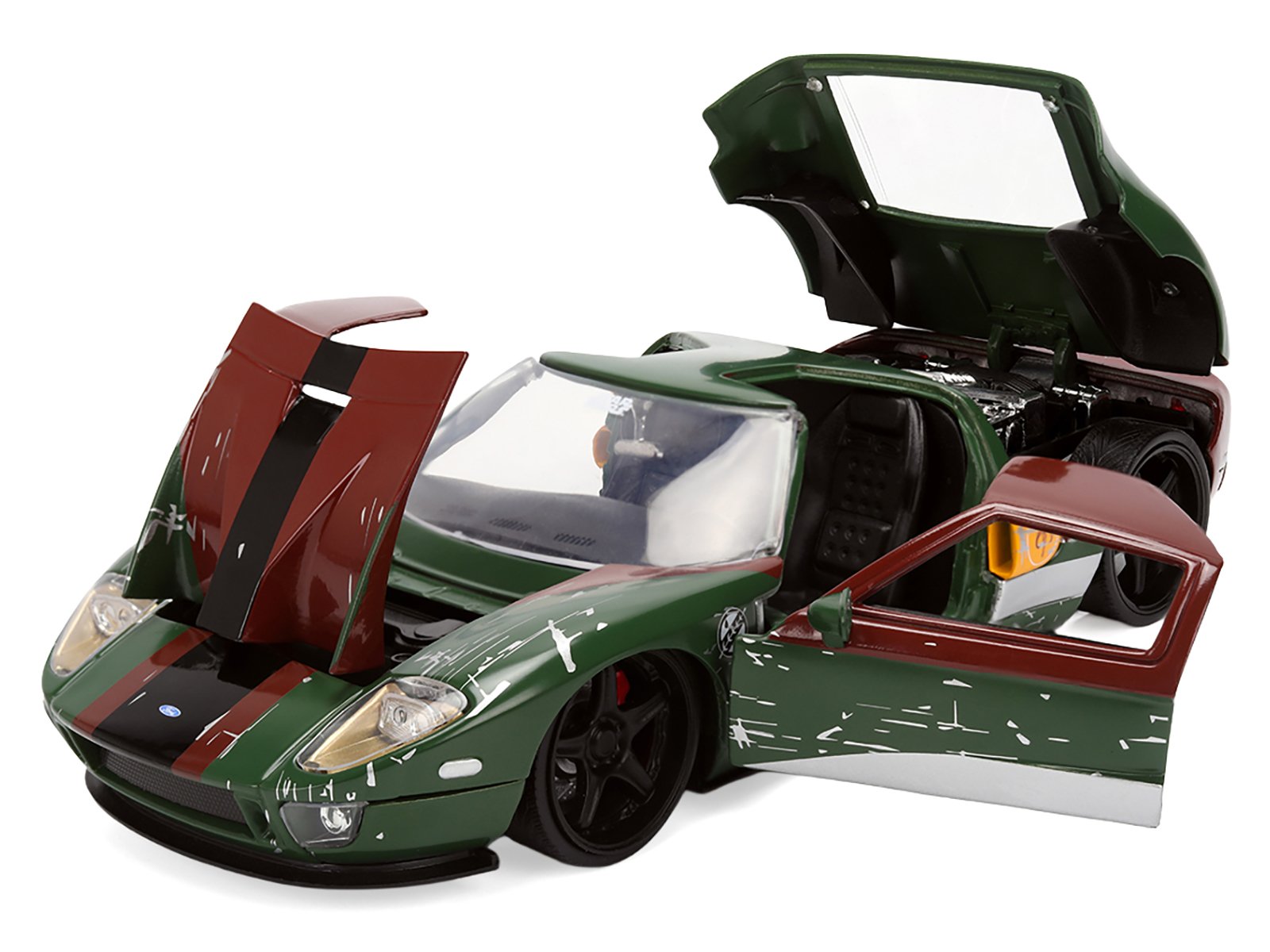 2005 Ford GT Green (Weathered) with Graphics and Boba Fett Figure "Star Wars" Franchise "Hollywood Rides" Series 1/24 Diecast Model Car by Jada view 3