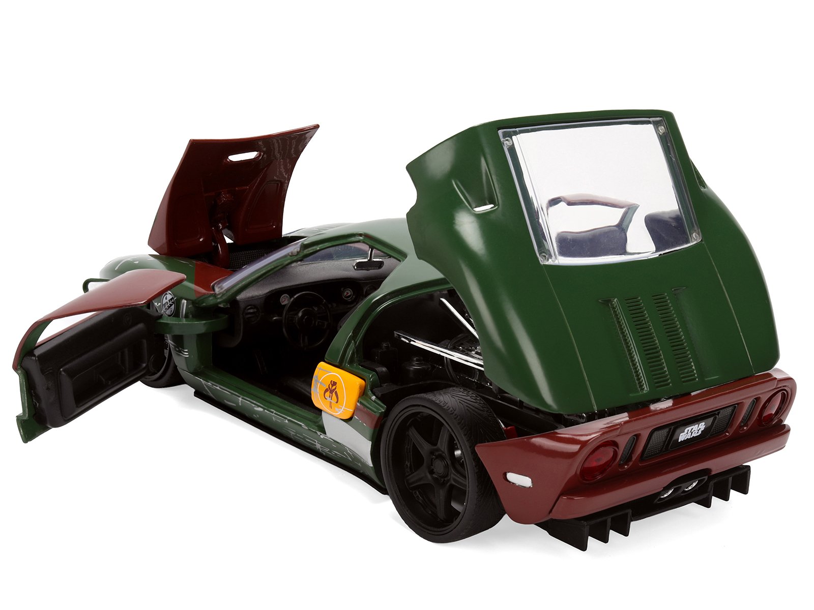 2005 Ford GT Green (Weathered) with Graphics and Boba Fett Figure "Star Wars" Franchise "Hollywood Rides" Series 1/24 Diecast Model Car by Jada view 4