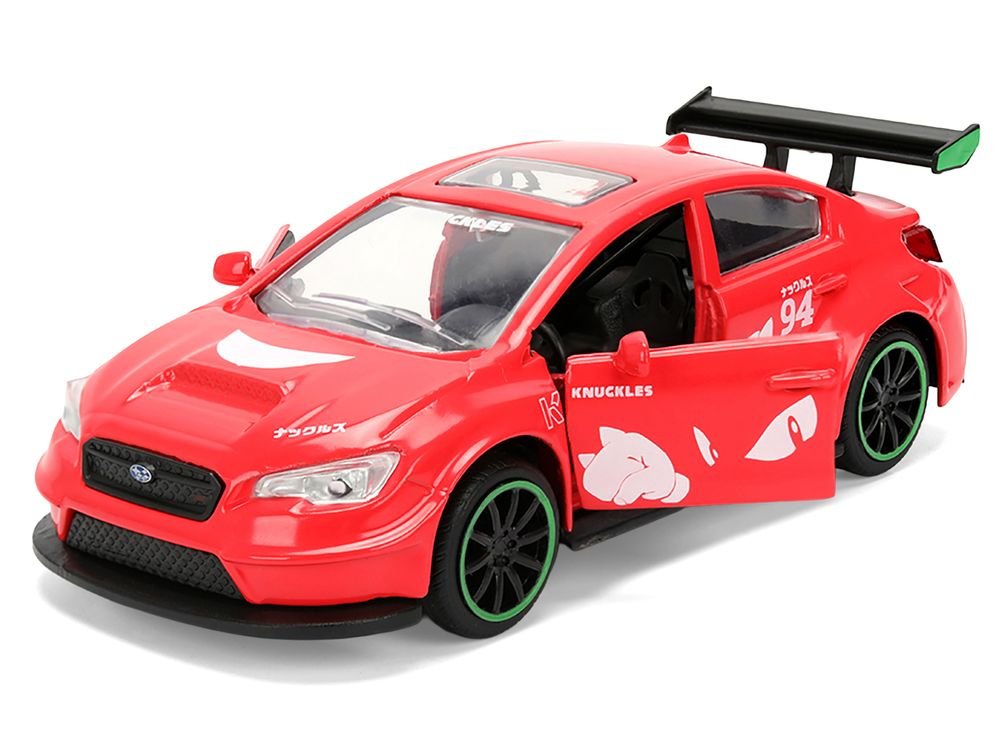 2016 Subaru WRX STI Red with "Knuckles" Graphics "Sonic the Hedgehog" (1991) Video Game "Hollywood Rides" Series 1/32 Diecast Model Car by Jada view 2