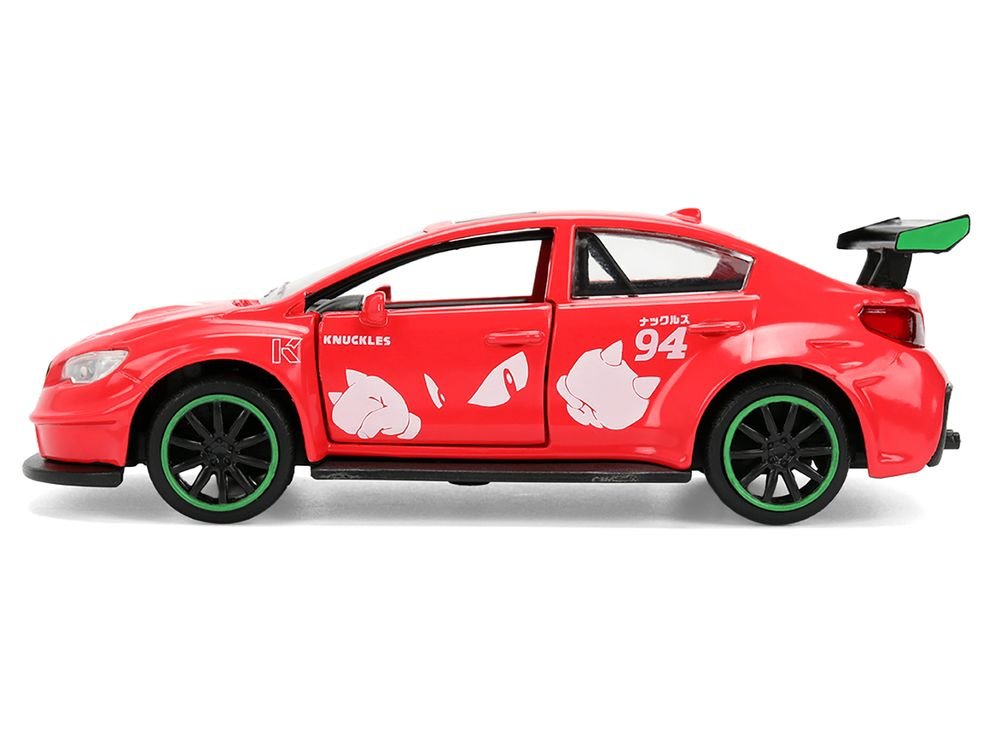 2016 Subaru WRX STI Red with "Knuckles" Graphics "Sonic the Hedgehog" (1991) Video Game "Hollywood Rides" Series 1/32 Diecast Model Car by Jada view 3
