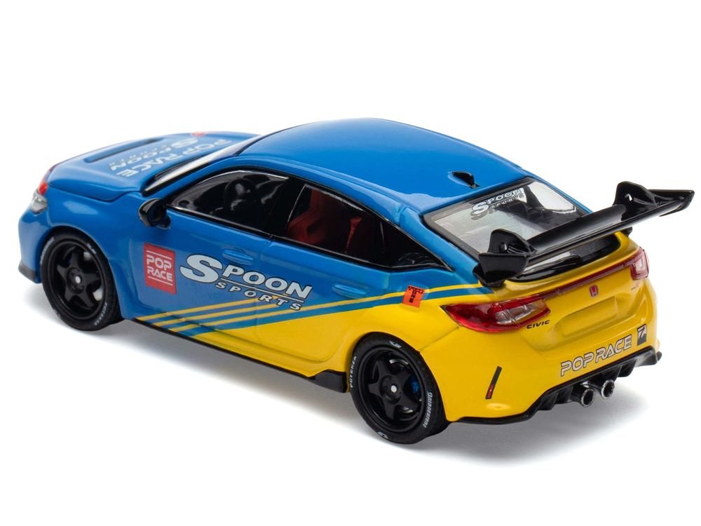 Honda Civic Type R FL5 "Spoon Sports" Blue and Yellow "Tokyo Auto Salon - Hong Kong 2025" 1/64 Diecast Model Car by Pop Race view 5