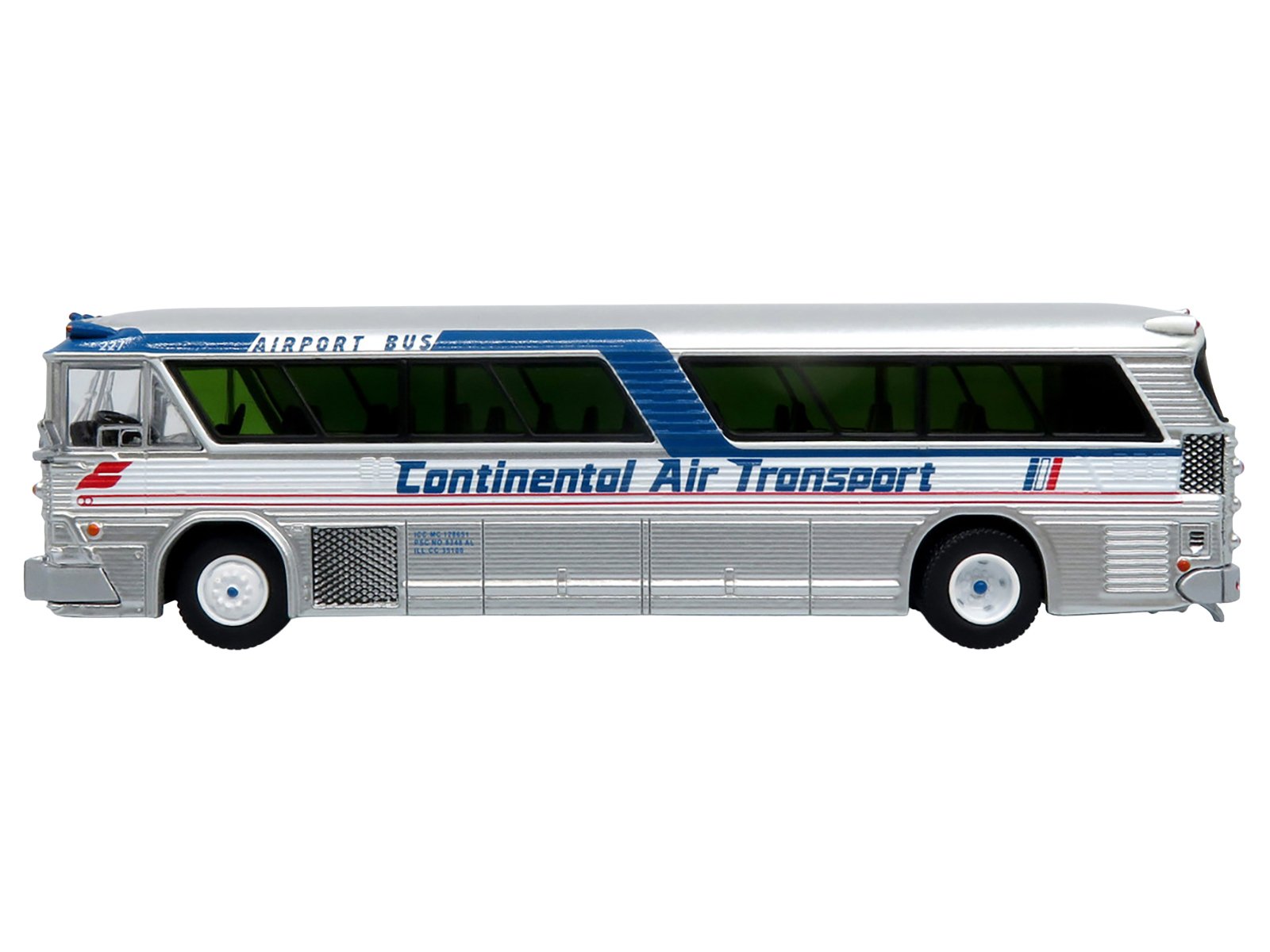 1964 MCI MC-5A Coach Bus "Continental Air Transport" Silver with Blue Stripes "Vintage Bus & Motorcoach Collection" Limited Edition to 504 pieces Worldwide 1/87 (HO) Diecast Model by Iconic Replicas view 2
