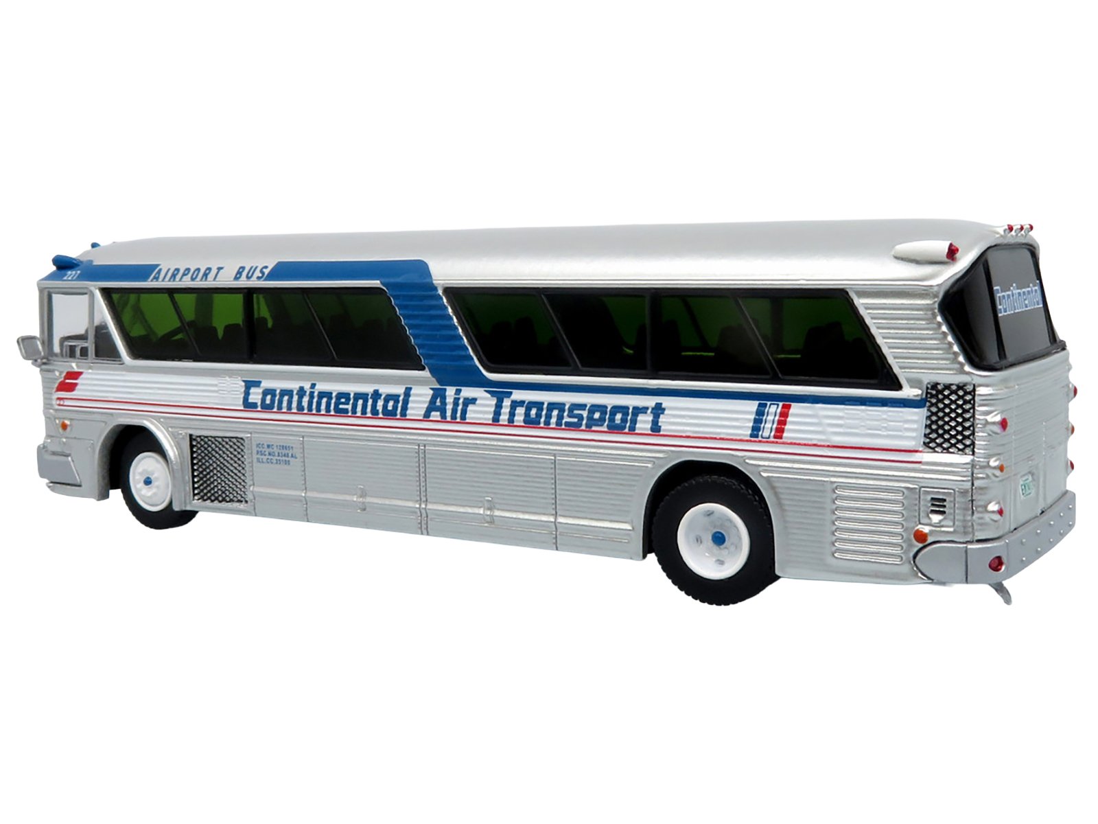 1964 MCI MC-5A Coach Bus "Continental Air Transport" Silver with Blue Stripes "Vintage Bus & Motorcoach Collection" Limited Edition to 504 pieces Worldwide 1/87 (HO) Diecast Model by Iconic Replicas view 3