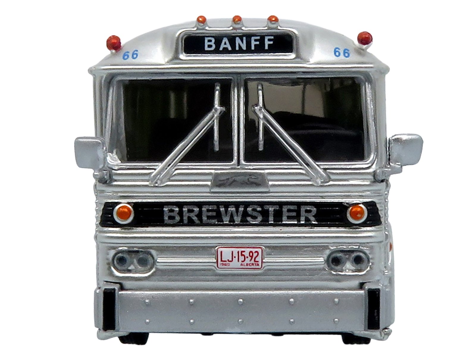 1964 MCI MC-5A Coach Bus "Brewster Gray Line" Silver with Blue and Red Stripes "Vintage Bus & Motorcoach Collection" Limited Edition to 504 pieces Worldwide 1/87 (HO) Diecast Model by Iconic Replicas view 4
