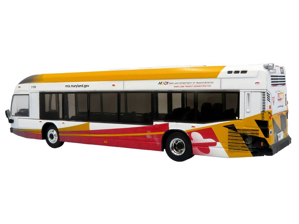 Nova Bus LFSH Hybrid Transit Bus "MTA Maryland" White with Red and Yellow Graphics "The Bus & Motorcoach Collection" Limited Edition to 504 pieces Worldwide 1/87 (HO) Diecast Model by Iconic Replicas view 3