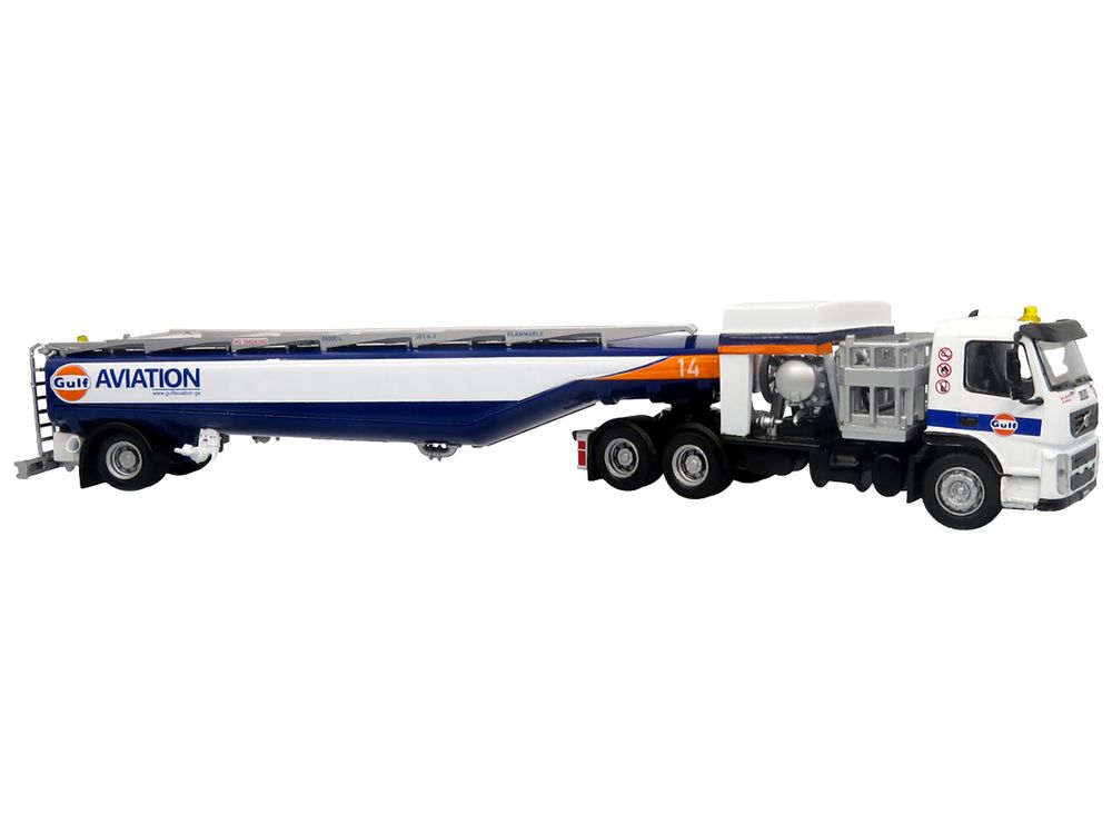 Volvo FM500 with Esterer Aviation Refueling Tanker Truck "Gulf Aviation" White with Blue Stripes Limited Edition 1/87 (HO) Diecast Model by Iconic Replicas view 2
