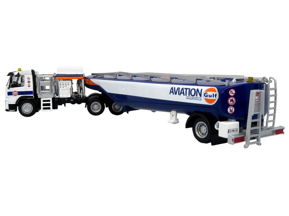 Volvo FM500 with Esterer Aviation Refueling Tanker Truck "Gulf Aviation" White with Blue Stripes Limited Edition 1/87 (HO) Diecast Model by Iconic Replicas view 3