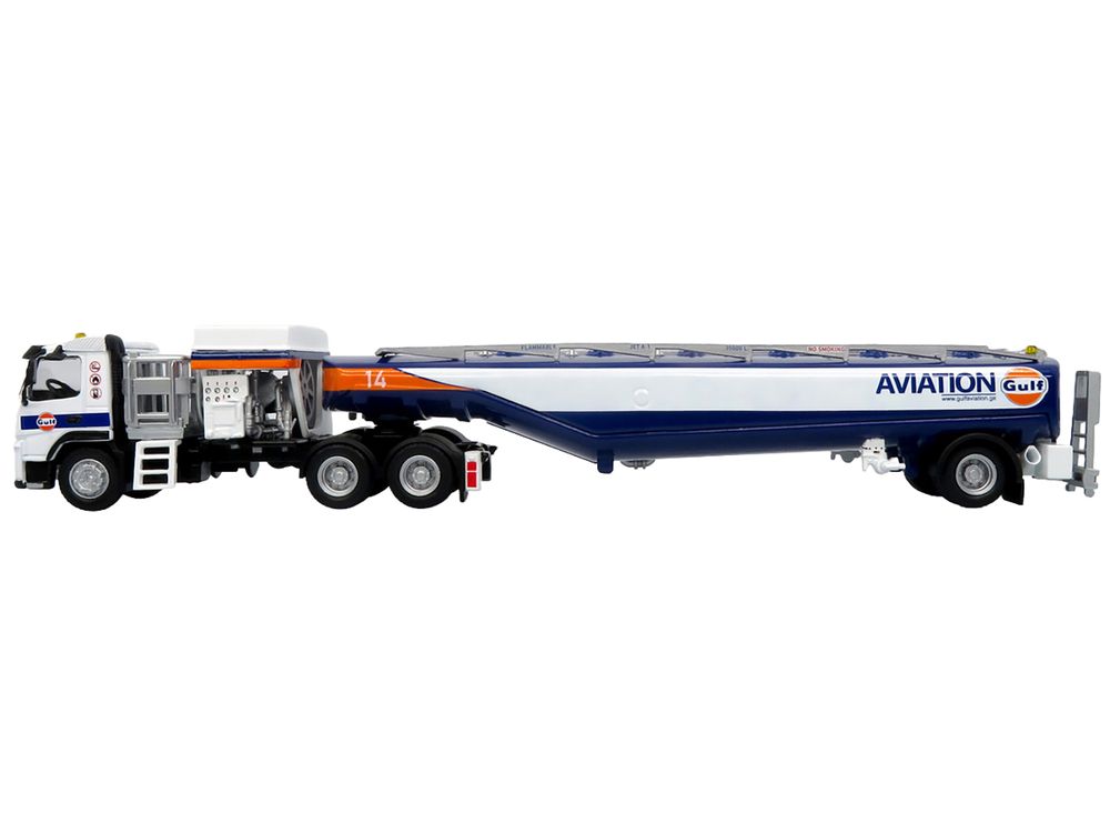 Volvo FM500 with Esterer Aviation Refueling Tanker Truck "Gulf Aviation" White with Blue Stripes Limited Edition 1/87 (HO) Diecast Model by Iconic Replicas view 4