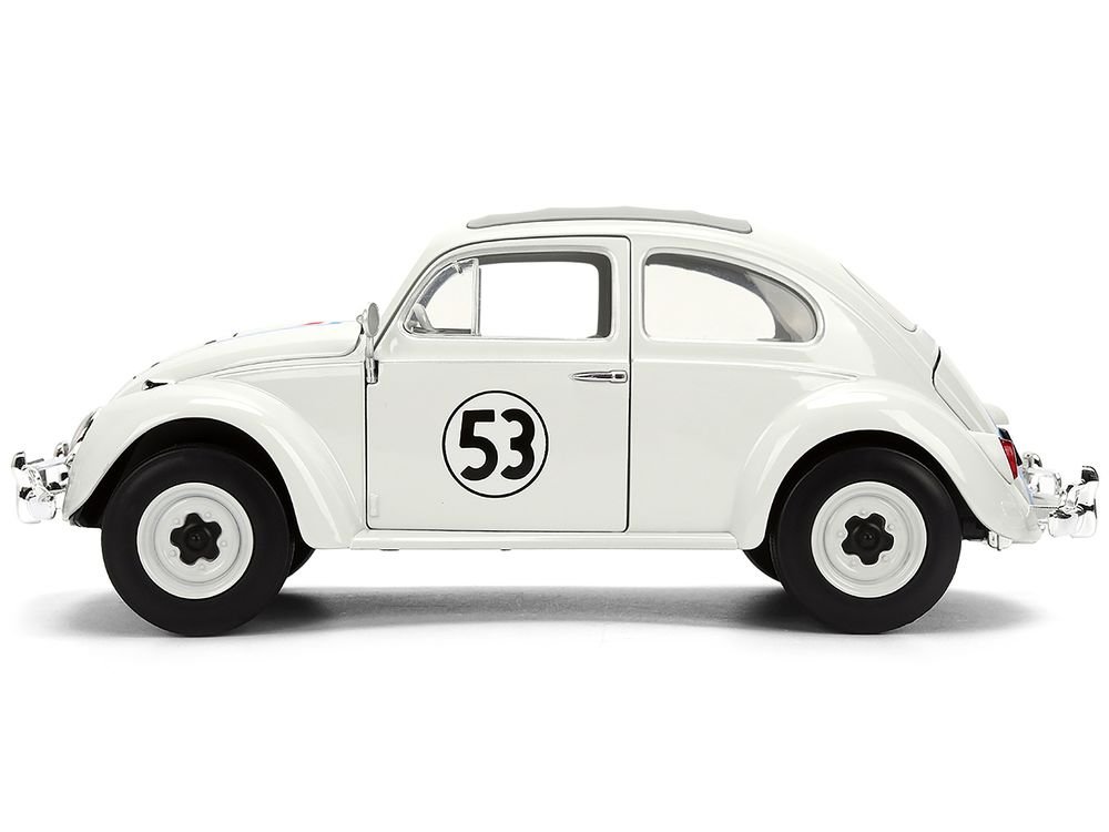 Volkswagen Beetle #53 "Herbie" White with Stripes "The Love Bug" (1968) Movie with Extra Wheels 1/24 Diecast Model Car by Jada view 3