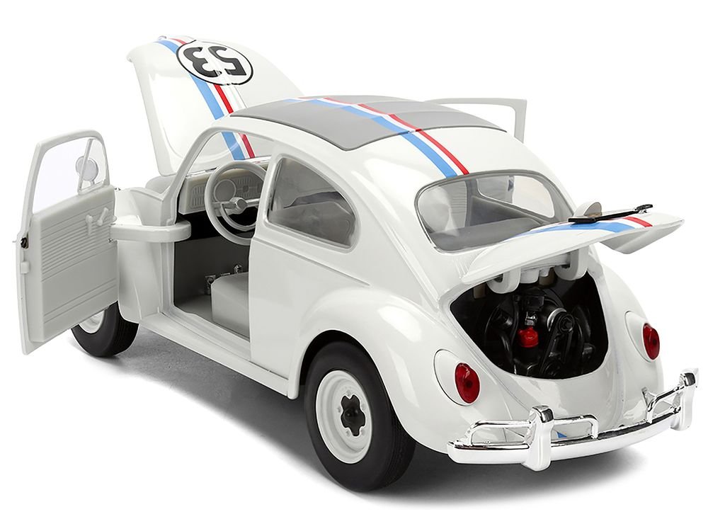 Volkswagen Beetle #53 "Herbie" White with Stripes "The Love Bug" (1968) Movie with Extra Wheels 1/24 Diecast Model Car by Jada view 4