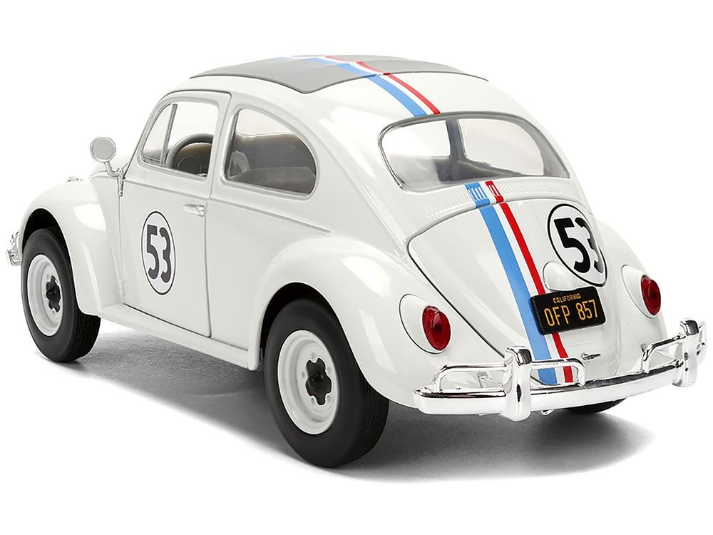 Volkswagen Beetle #53 "Herbie" White with Stripes "The Love Bug" (1968) Movie with Extra Wheels 1/24 Diecast Model Car by Jada view 5