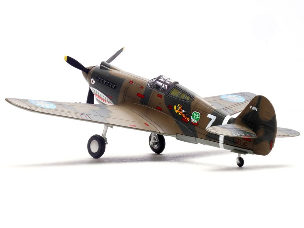 Curtiss P-40B/C Warhawk Fighter Aircraft "White 7 1st Squadron Flying Tigers Chinese Air Force" (1942) 1st American Volunteer Group 1/72 Diecast Model Airplane by Legion view 3