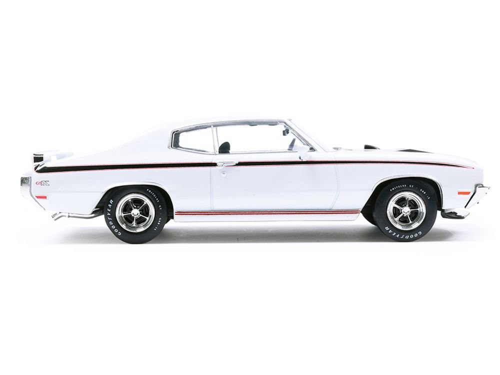 1970 Buick GSX Apollo White with Black and Red Stripes 1/43 Diecast Model by IXO Models view 2