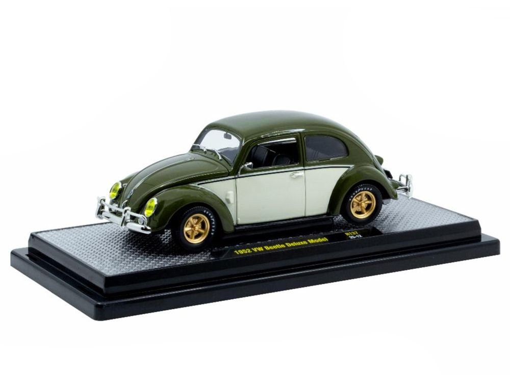 1952 Volkswagen Beetle Deluxe Model Dark Green with Beige Sides Limited Edition to 5250 pieces Worldwide 1/24 Diecast Model Car by M2 Machines view 2