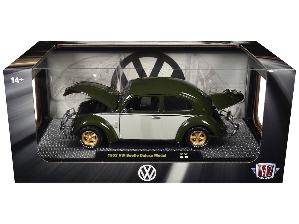 1952 Volkswagen Beetle Deluxe Model Dark Green with Beige Sides Limited Edition to 5250 pieces Worldwide 1/24 Diecast Model Car by M2 Machines view 3