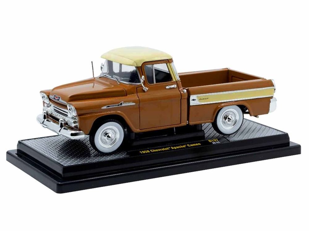 1958 Chevrolet Apache Cameo Pickup Truck Brown with Beige Top Limited Edition to 5250 pieces Worldwide 1/24 Diecast Model Car by M2 Machines view 2