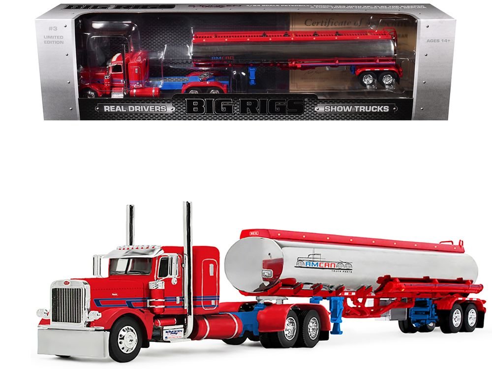Peterbilt 389 with 36" Flat Top Sleeper and Heil Fuel Tank Trailer "Sancken Custom Truck by Amcan" Red "Big Rigs" Series II #3 1/64 Diecast Model by DCP/First Gear