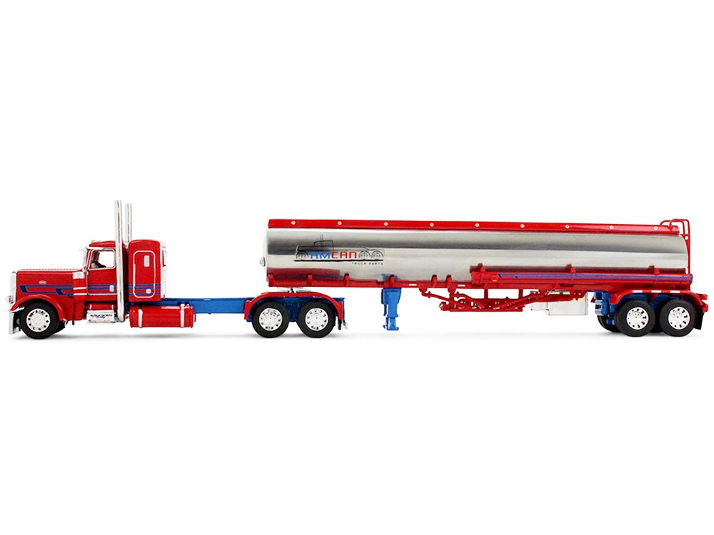 Peterbilt 389 with 36" Flat Top Sleeper and Heil Fuel Tank Trailer "Sancken Custom Truck by Amcan" Red "Big Rigs" Series II #3 1/64 Diecast Model by DCP/First Gear view 3