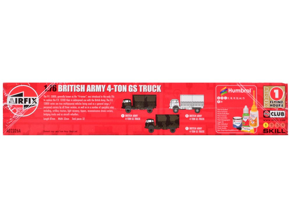 Level 1 Model Kit British Army 4-ton 4x4 GS Truck with 3 Scheme Options 1/76 Scale Plastic Model Kit by Airfix view 5