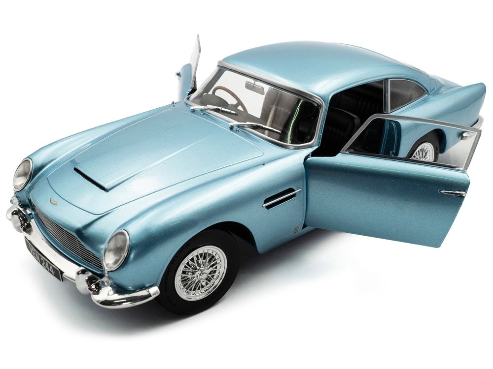 1964 Aston Martin DB5 RHD (Right Hand Drive) Light Blue Metallic 1/18 Diecast Model Car by Solido view 2